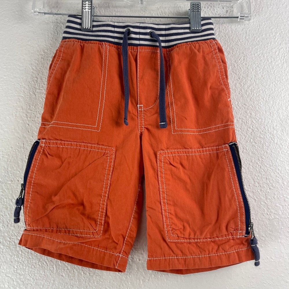 Mini Boden Boys Orange Cargo Shorts Striped Waistband Size 3Y 22348